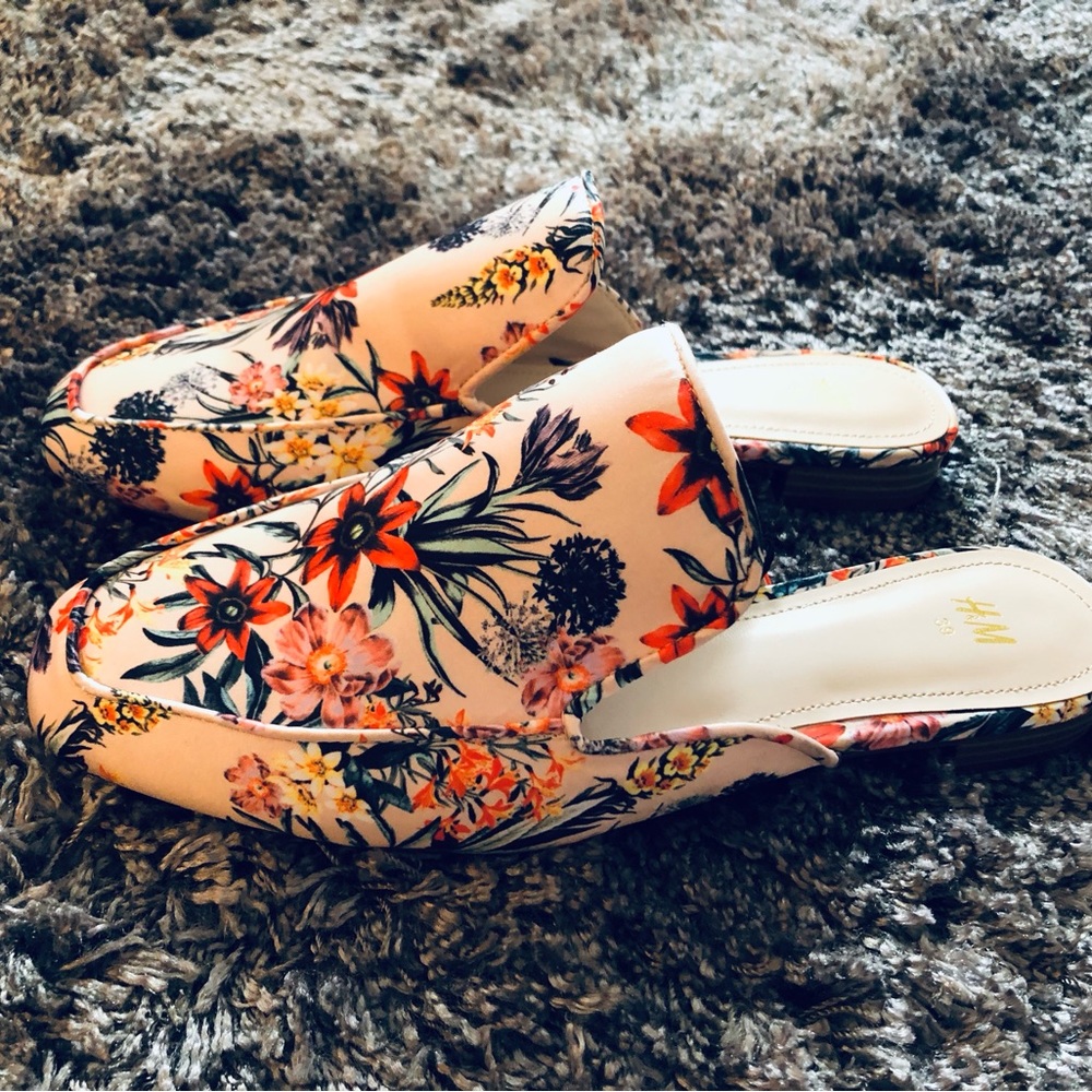 H&M Mules Light Pink Floral Pattern Size 39